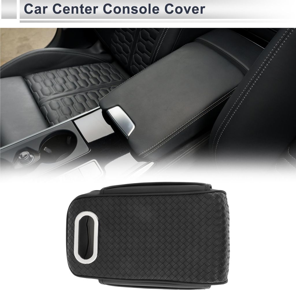 Auto Mittelkonsole Abdeckung Mittelkonsole Kissen mit Taschentuchbox und Aufbewahrungstasche 12.99"x6.69"x3.15" Schwarz Nappa Leder