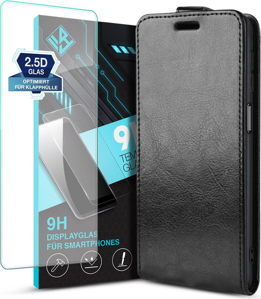 Handy Hülle für Samsung Galaxy A25 5G mit 9H Displayglas Displayschutz Plus Magnet Cover Case Klapphülle Schutzhülle Farbe: Schwarz