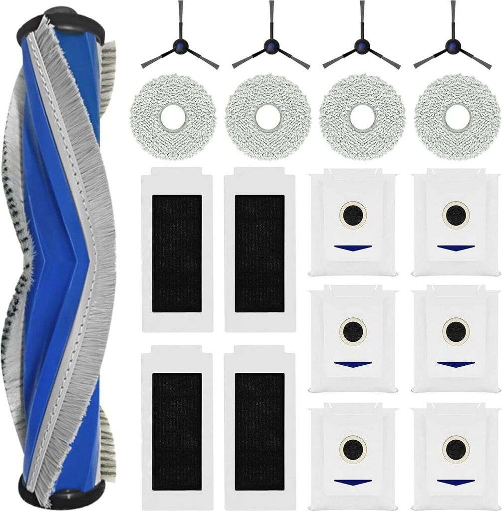 19 Stück Zubehörset für ECOVACS DEEBOT T30 PRO Omni, 1 Gummi-Hauptbürste,4 Filters,4 Wischtücher,4 Seitenbürsten,6 Staubbeutel