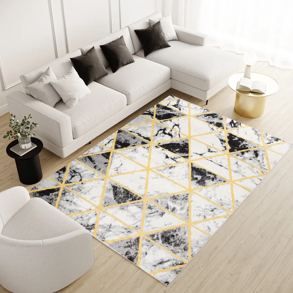 Tapis de Salon Modernes Gris et Jaune OEKOTEX Design Vintage 80x150 cm
