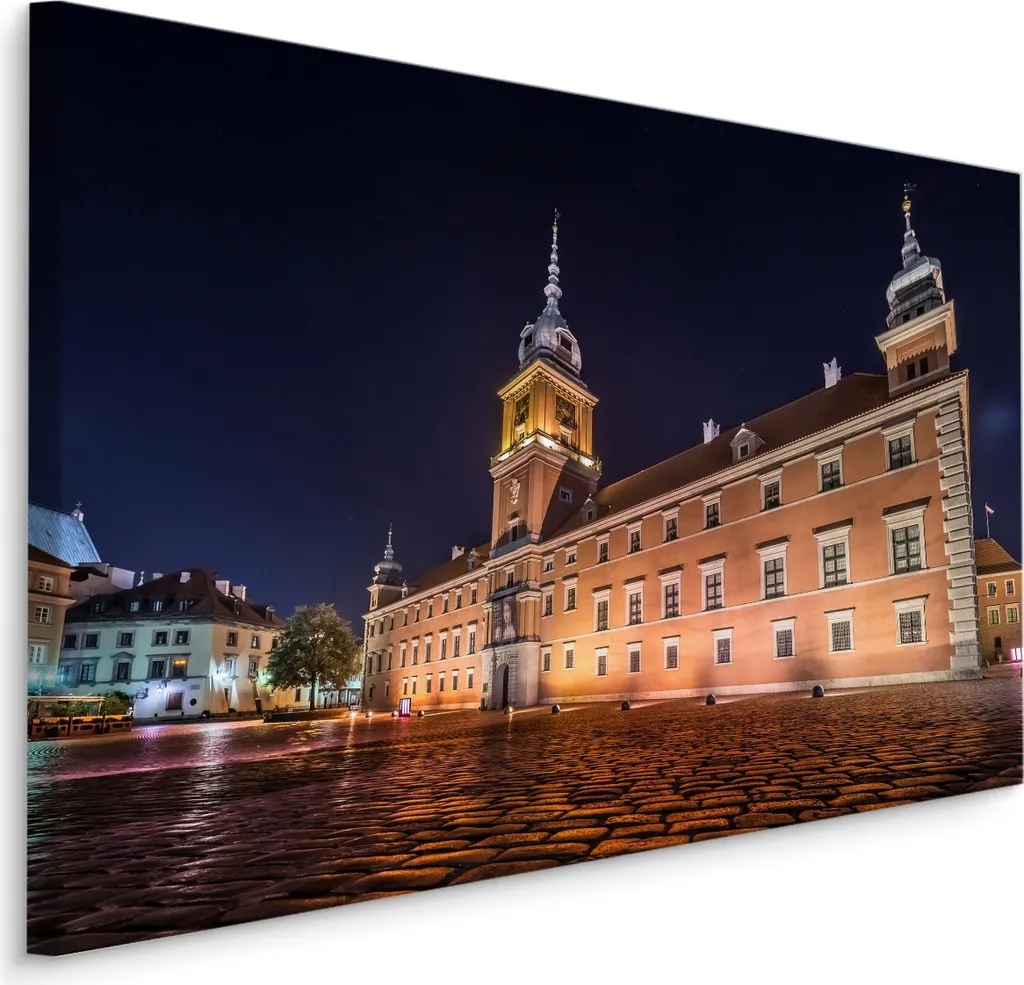 Favolosa carta da parati su tela 100x70 cm XXL stampa d'arte castello di Varsavia notte