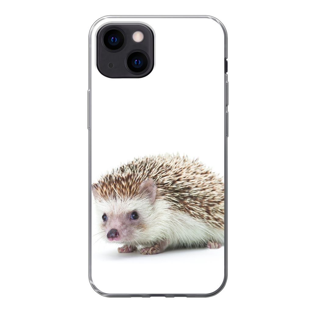 MuchoWow Handyhülle Schutzhülle Hülle für iPhone 13 mini Igel - Tiere - Weiß Silikon Softcase Handy Hülle - Softcase