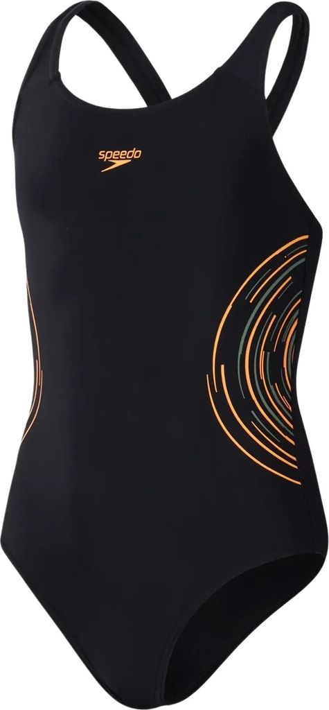 Speedo Muscleback Badeanzug Mädchen schwarz orange Gr 152
