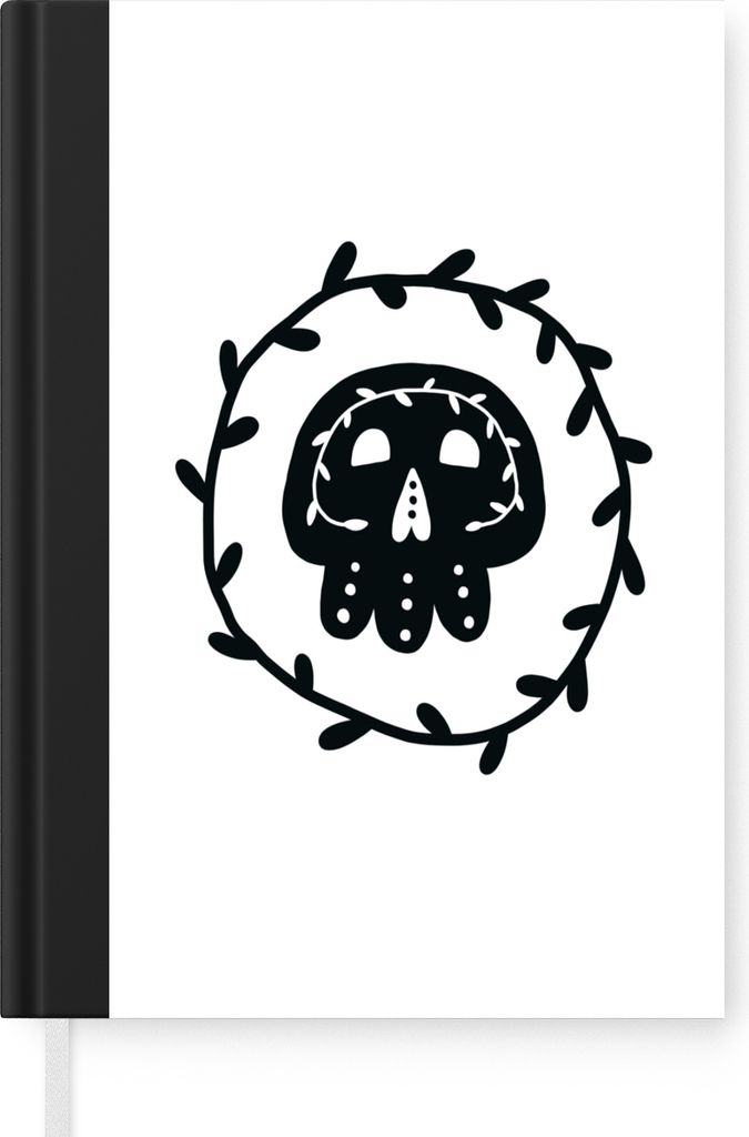 MuchoWow Notizbuch Tagebuch Haushaltsbuch Notebook A5 Totenkopf - Schwarz - Weiß - Halloween - Jungen - Mädchen - Baby - Notizblock - Notizheft...