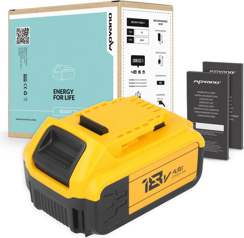 Ersatzakku für Dewalt XR 18V 4.0Ah mit erweitertem BMS Schutzsystem und robustem ABS+PC Gehäuse