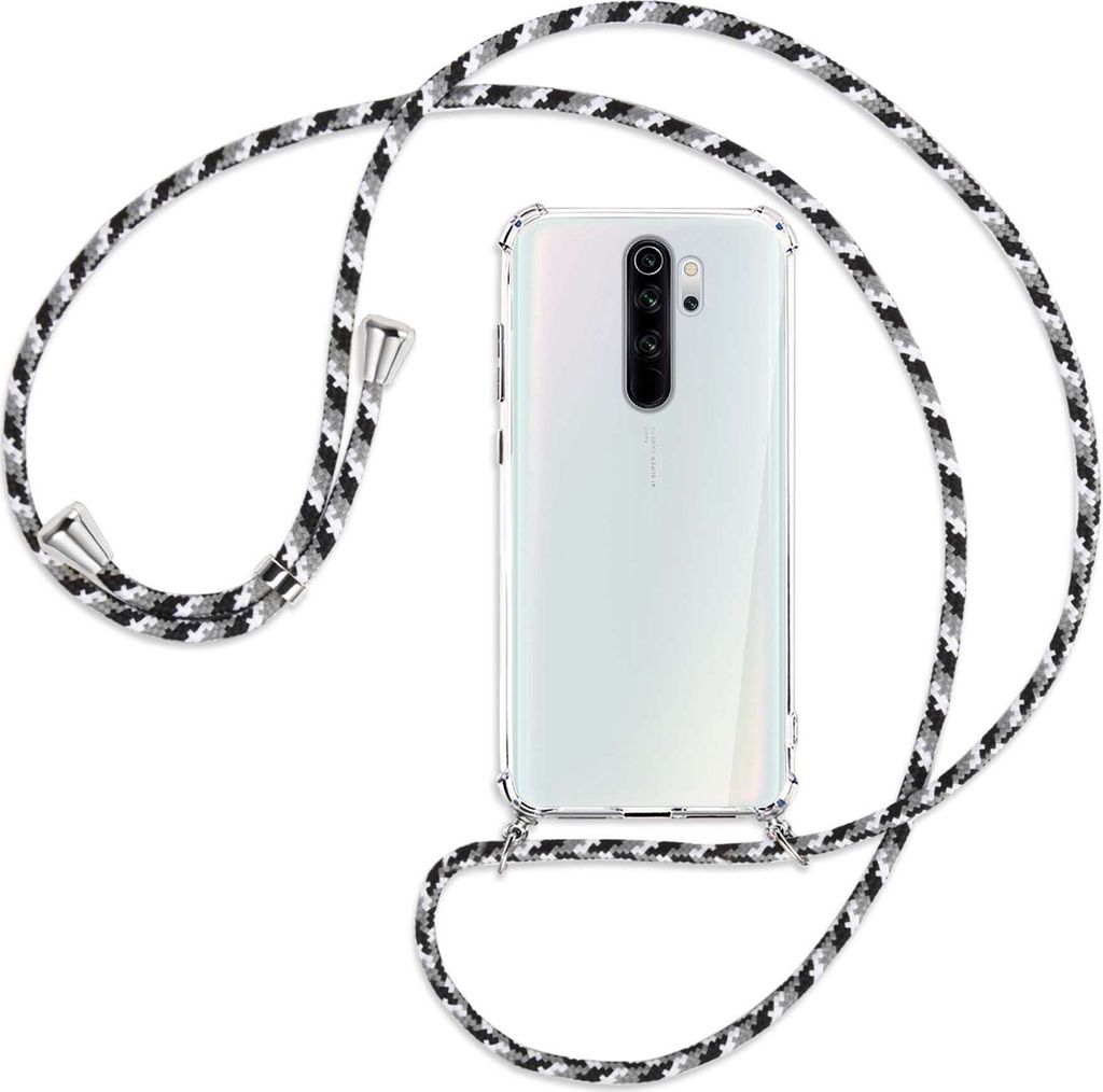 Handykette Backcover-Schutzhülle mit Band (Metall silberfarben) für Xiaomi Redmi Note 8 Pro - schwarz/grau/weiß