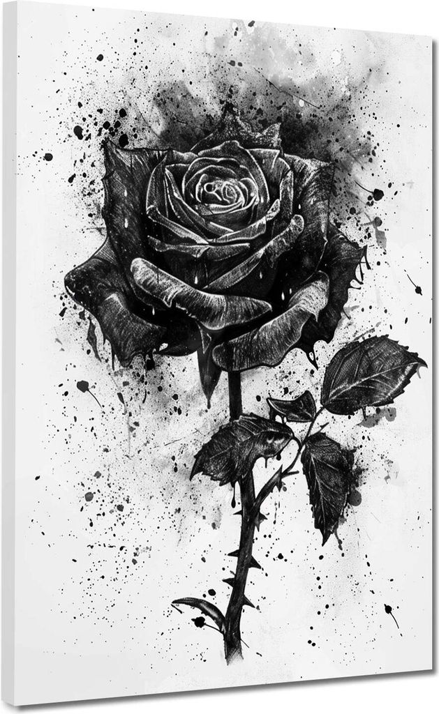Abstrakt schwarze Rose Leinwandbild Wandbild Kunstdruck XL Wanddeko: 75x100x4cm