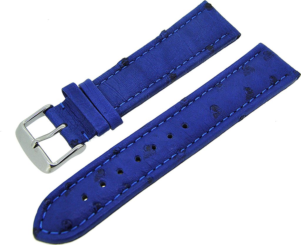 Uhrenarmband Straußenleder stark gepolstert Königsblau Ton in Ton 22mm NEU