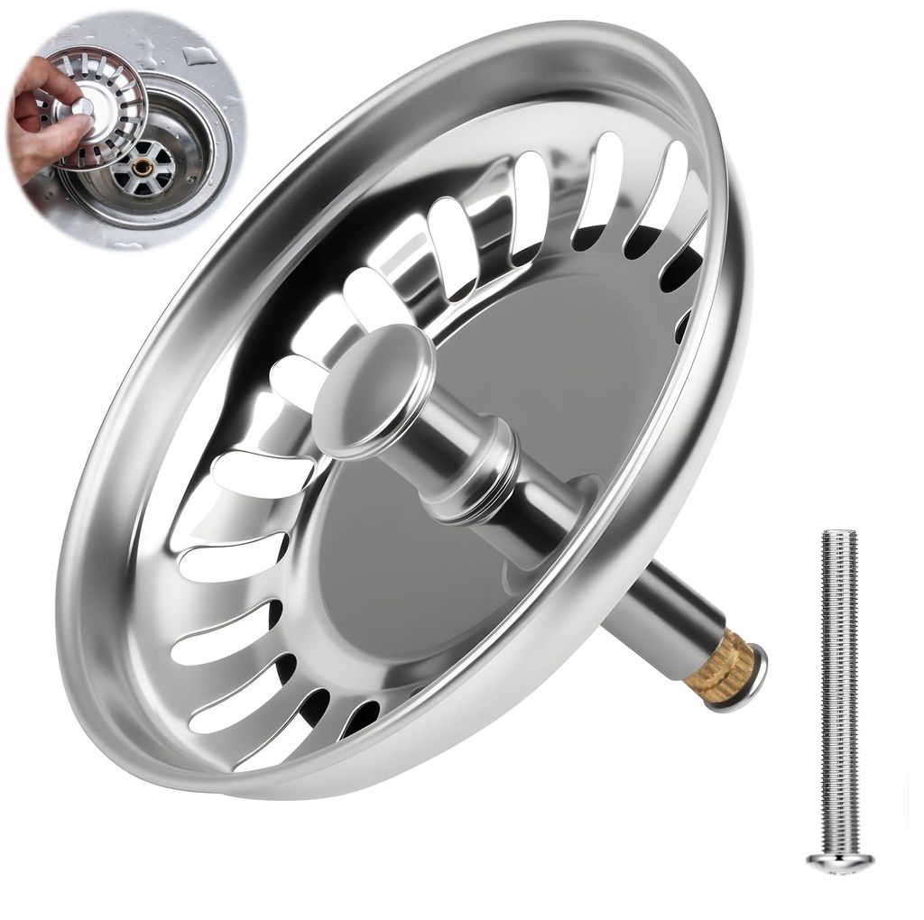 Küchenabflusssieb, Edelstahl, höhenverstellbarer Abflussstopfen, 80 mm, Abflussstopfen, Sieb, Abflusssieb, Küchenabflusssieb, Abflusssieb, Verst...