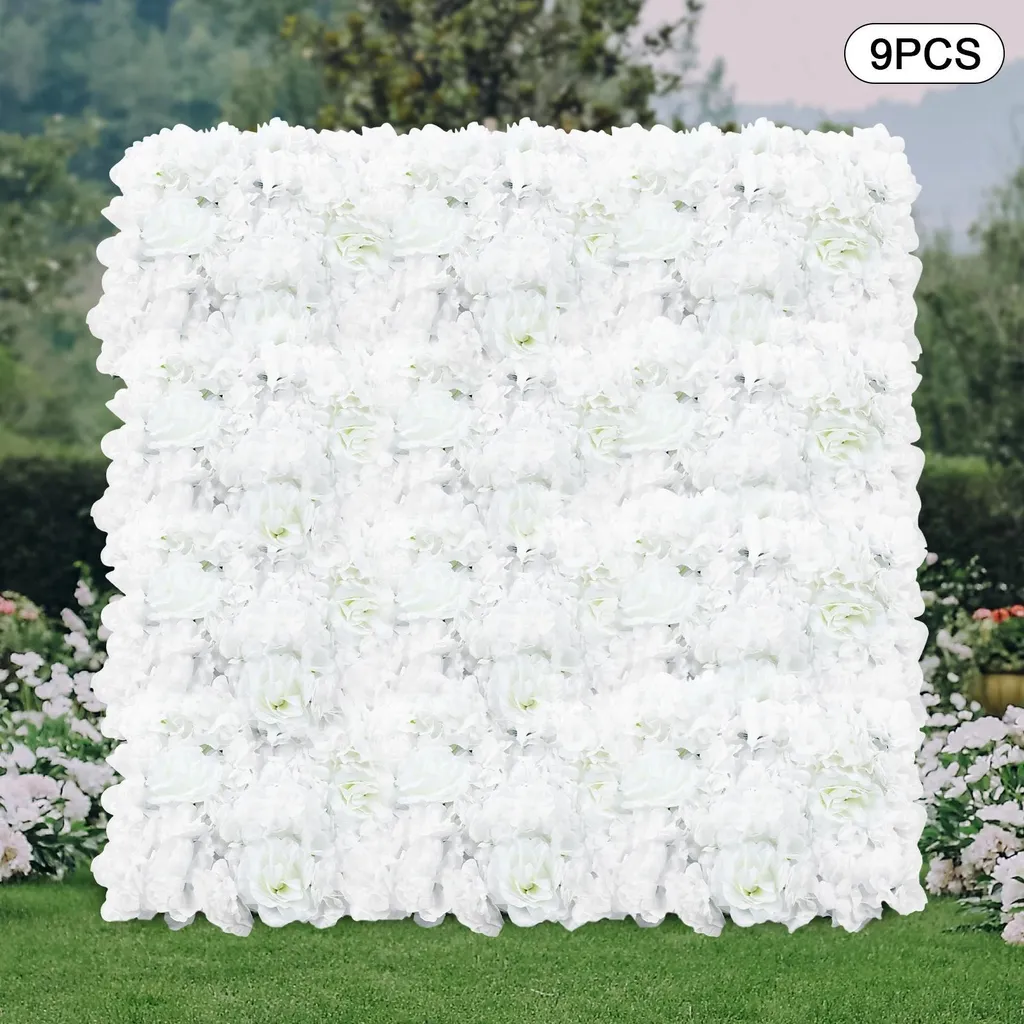 Fond de mariage mur fleuri 9 panneaux 40x60 cm fleurs de soie blanches