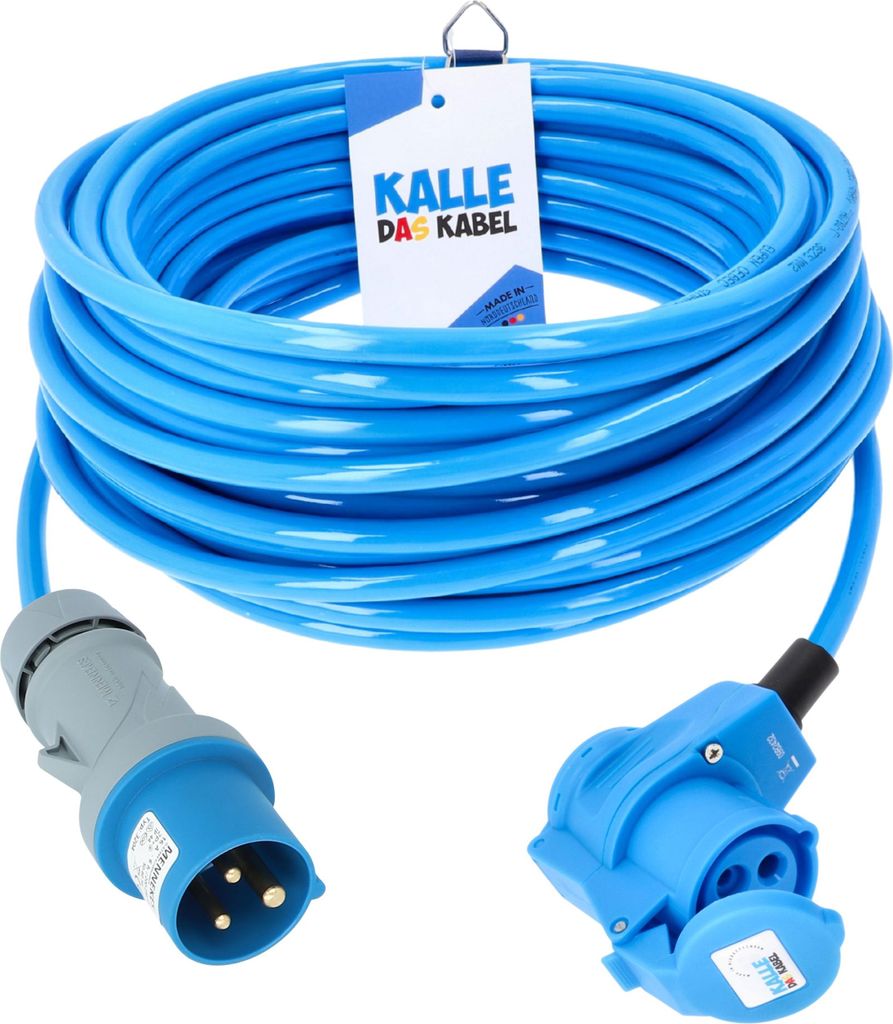 KALLE DAS KABEL CEE PUR-Verlängerungskabel 230V 16A 3G 2,5 mm² 5 Meter mit CEE-Stecker + Winkelkupplung Schutzart IP44 Panzerkabel Stromkabel Ver...