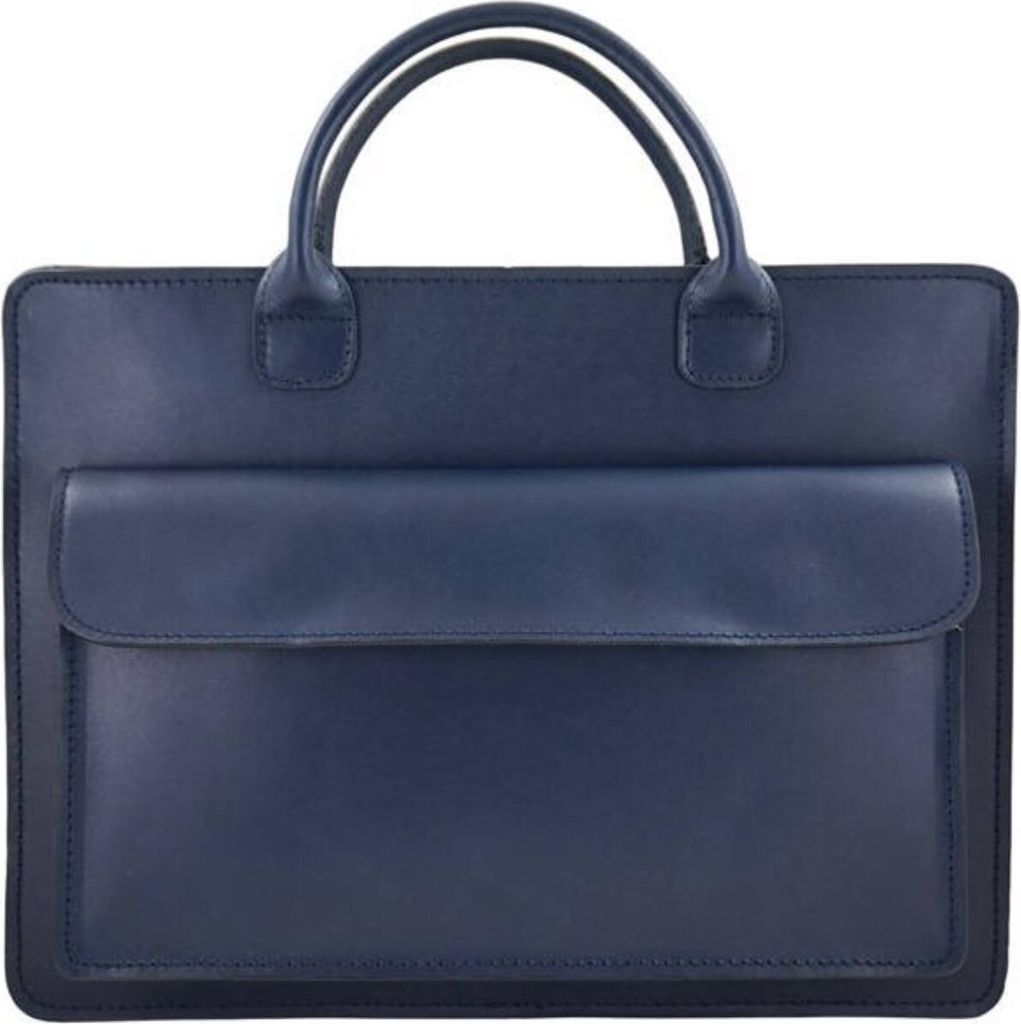 Klassische Aktentasche Naturleder Marineblau 30x40x10 cm mit Laptopfach und abnehmbarem Riemen
