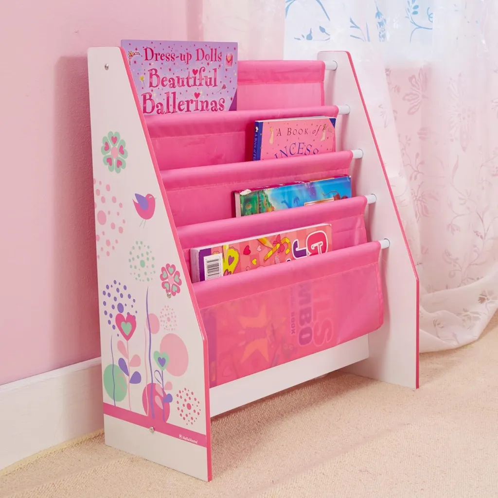 Bibliothèque rose en bois Fleurs et papillons - Format compact 60cm