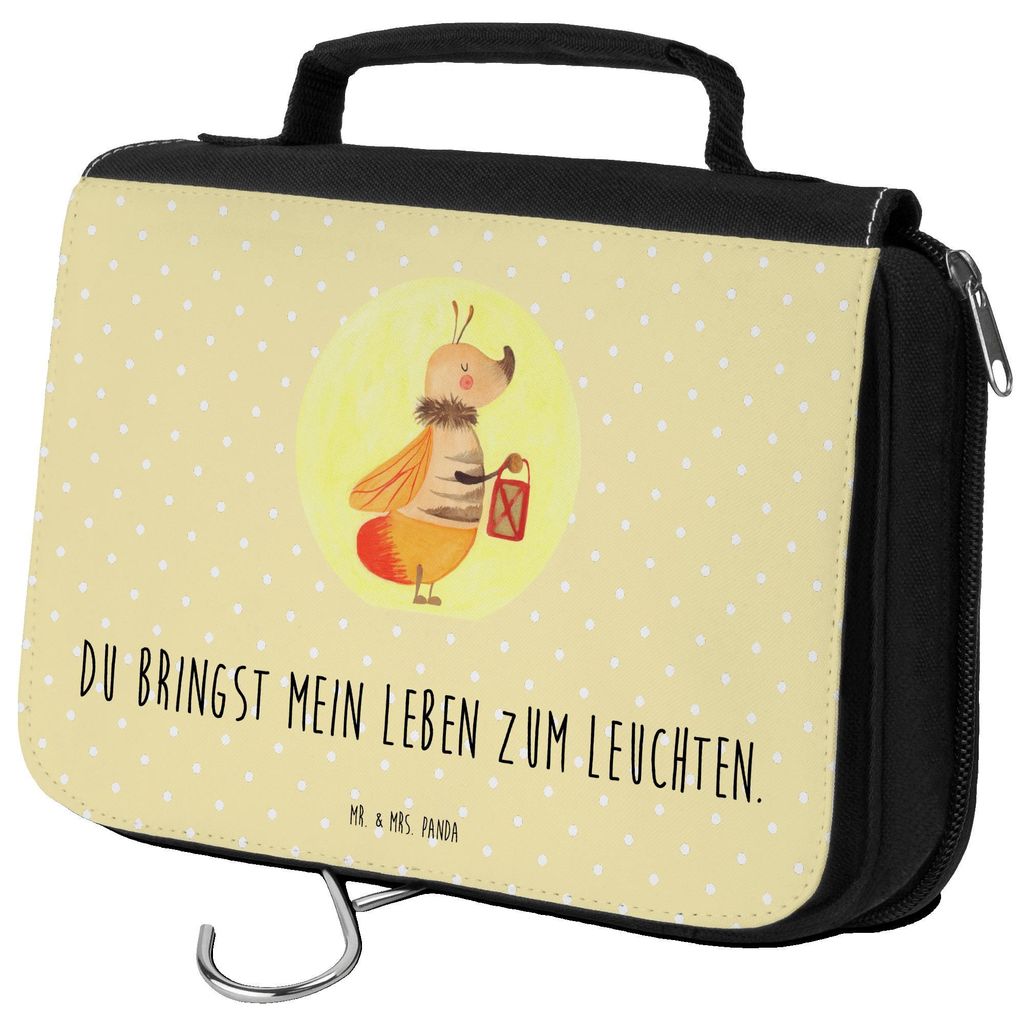 Mr. & Mrs. Panda Kosmetiktasche Glühwürmchen - Gelb Pastell - Geschenk, Heiratsantrag, Jahrestag, Leuchten, Kulturtasche, Waschbeutel, Lustige Sp...