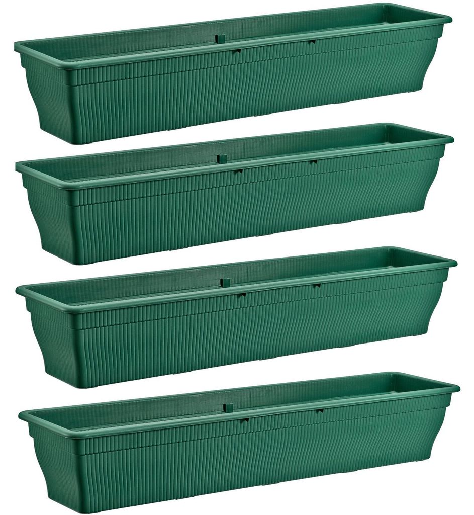 4x Balkonkasten 100cm Blumenkasten mit Wasserspeicher Grün 25 L - Blumenkästen wetterfest Pflanzkasten mit Einsatz Lange Balkonkästen für Garte...