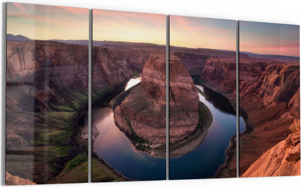 DEQORI Glasbild Echtglas 4x30x60 cm 'Horseshoe Bend am Abend' Wandbilder XXL groß