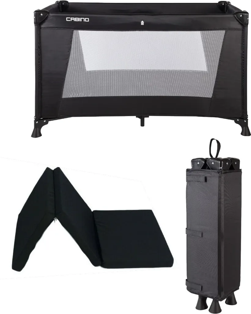 Lit parapluie Cabino Noir 60x120 cm et matelas douillet pour nouveau-né
