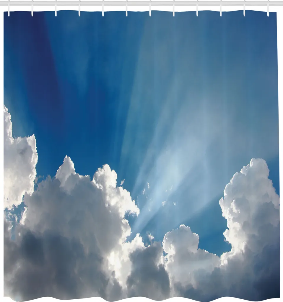 Rideau de Douche Imperméable Artistique Ciel et Nuages 175x240cm avec Kit