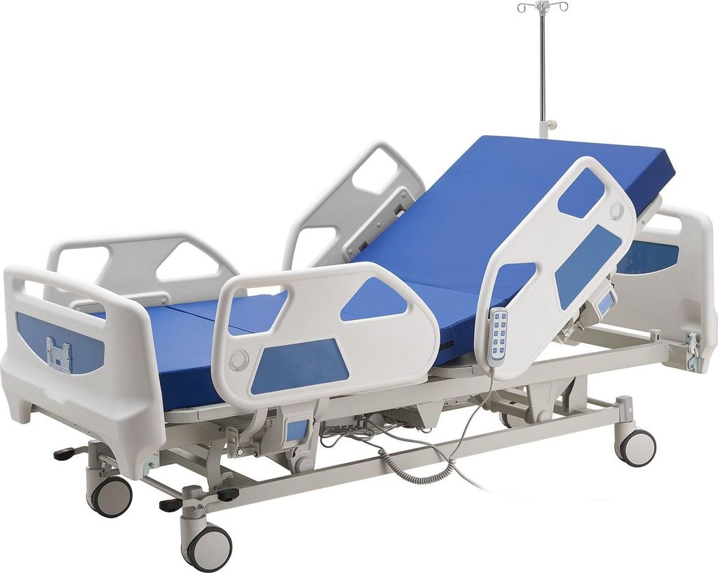 Pflegebett elektrisch - Krankenhausbett/Seniorenbett 5-Funktionen - Trendelenburg/Anti-Trendelenburg - Höhenverstellbar 47–76 cm - Zentralverrie...