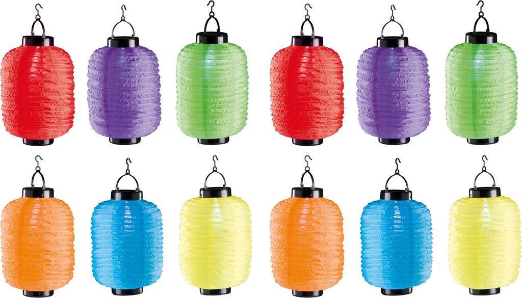 12er Set Solar LED Lampion Party Garten Laterne Oval Bunt Deko Lampenschirm Lampe Kugel Gartenlampion