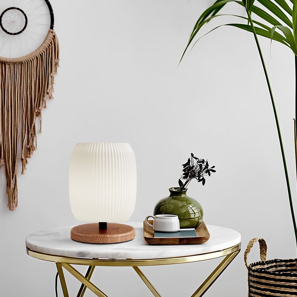 Opviq , 241609, Tischlampe, Creme, Holzkörper, 15 x 15 x 22 cm