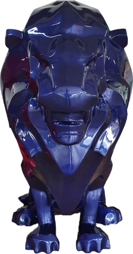 Casa Padrino Luxus Dekofigur Löwe Blau 90 x 80 x H. 170 cm - Riesige Wetterbeständige Deko Skulptur - Wohnzimmer Deko - Gartendeko Tierfigur