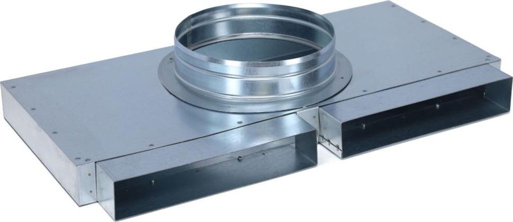 Flachkanal Verteiler 250 x 50 mm, zwei Eingänge, ein Ausgang Ø 200 mm
