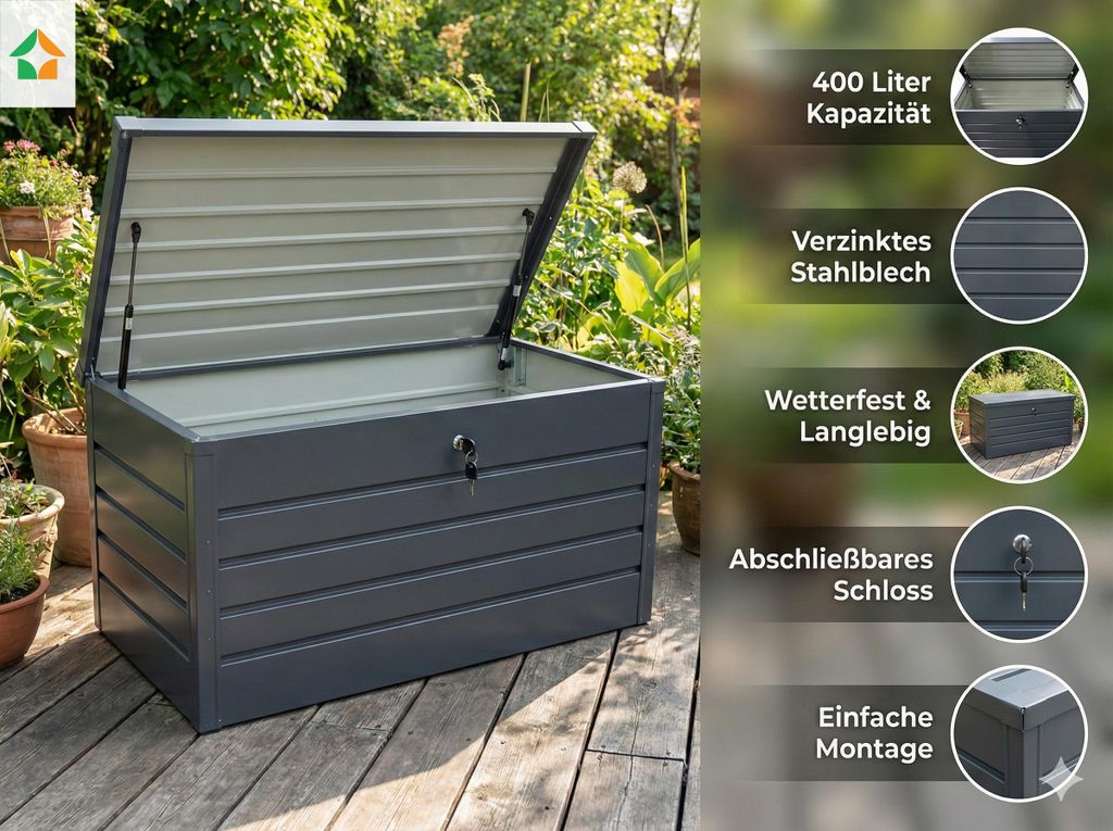 Metall-Aufbewahrungsbox Gartentruhe 400L Stauraum wetterfest