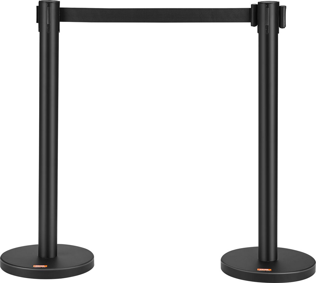 VEVOR Personenleitsystem Absperrband Absperrständer 2-teilig, 2 m x 48 mm Schwarzer Einziehbarer Gürtel, Eisen Personenleitsystem Absperrpfosten ...