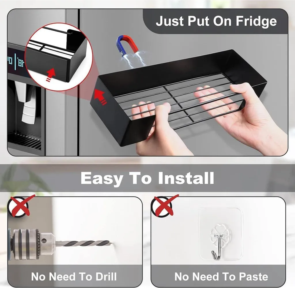 Set 3 Mensole Magnetiche Nere per Frigo - Design Salvaspazio Cucina - 5