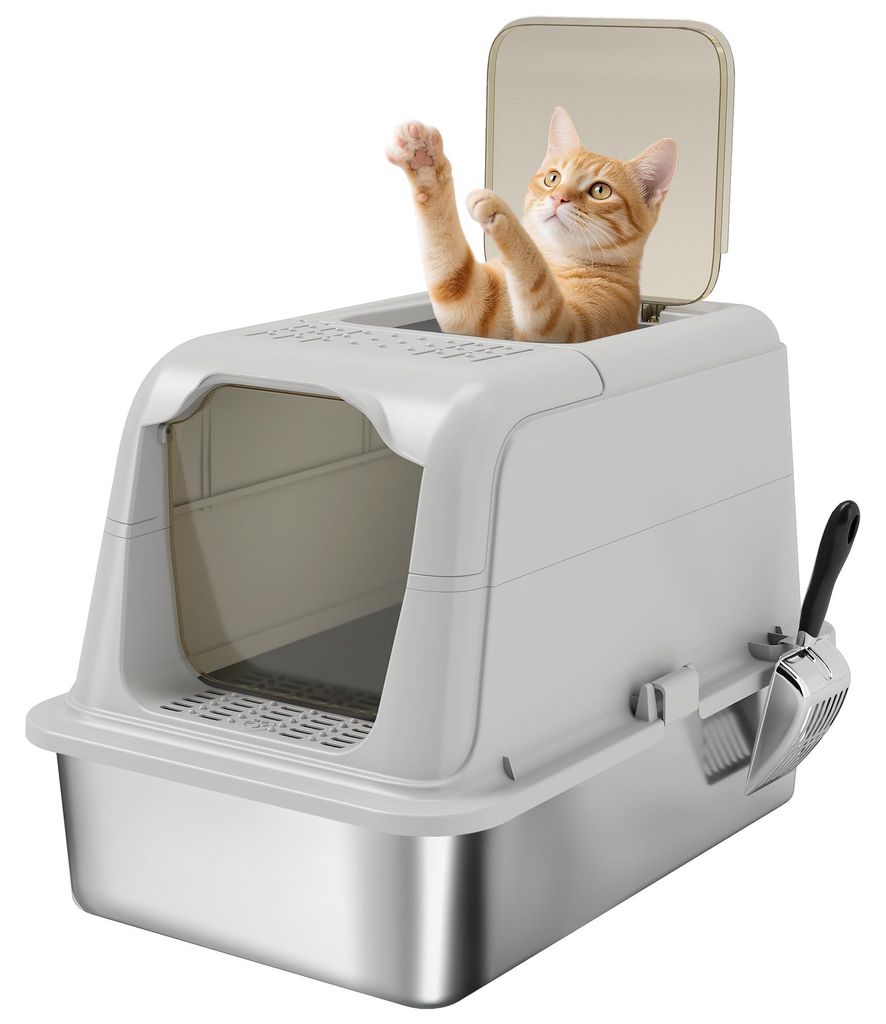 PawHut Katzenklo, Katzentoilette mit Deckel, Streuschaufel, Produktbild 