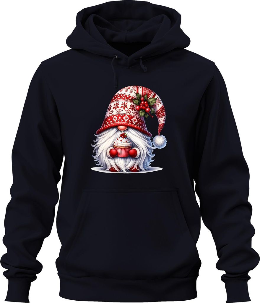 Weihnachten Gnom mit Cupcake Weihnachtsmütze Wichtel Weihnachtszwerg Uni Hoodie Kapuzenpullover, Navy, XL
