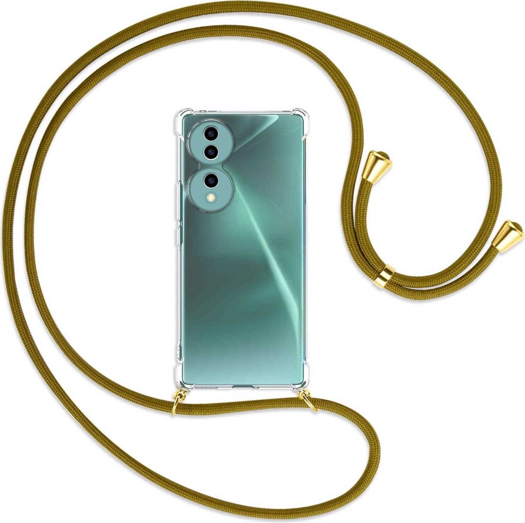 Handykette Backcover-Schutzhülle mit Band (Metall goldfarben) für Honor 70 5G (FNE-AN00, 6.67'') - khaki