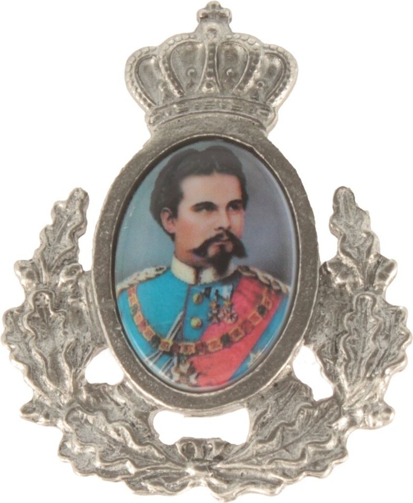 Hutanstecker König Ludwig II. mit Ehrenkranz von Hut-Breiter in bunt