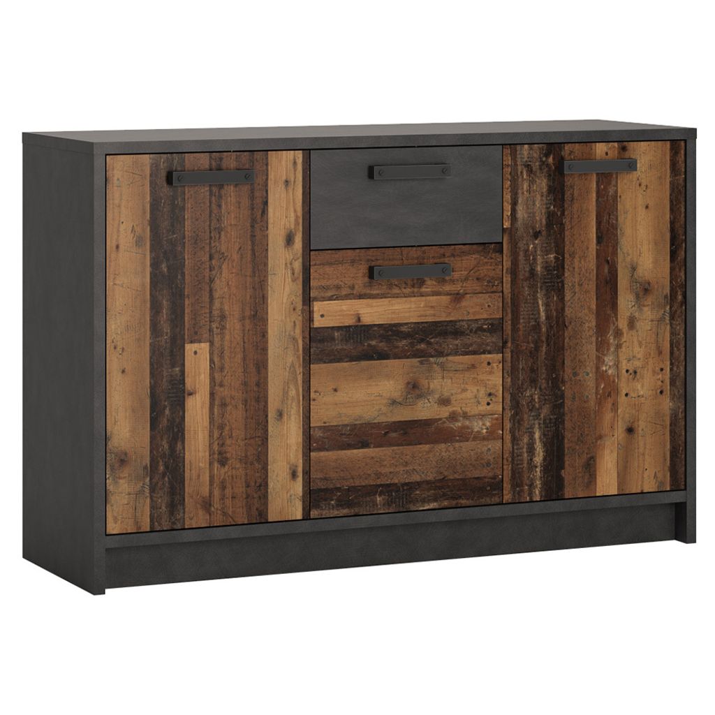 Sideboard im modernen Industrial Design NELSON-129 in grau mit Holz Nb., Jugendzimmer Kommode mit viel Stauraum, B/H/T ca. 128/84/42 cm