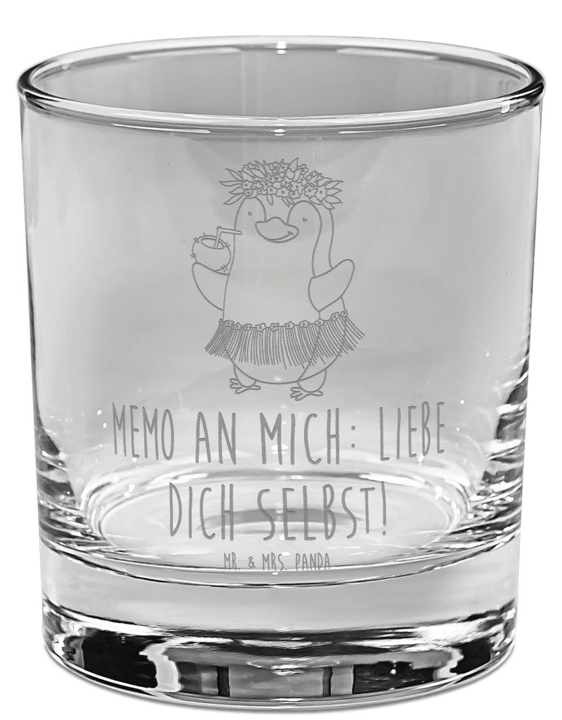 Mr. & Mrs. Panda Whiskyglas Pinguin Kokosnuss - Transparent - Geschenk, Whiskey Tumbler, Urlaub, Ferien, Glas, Bourbon, Hawaii, Gravur, Aloha
