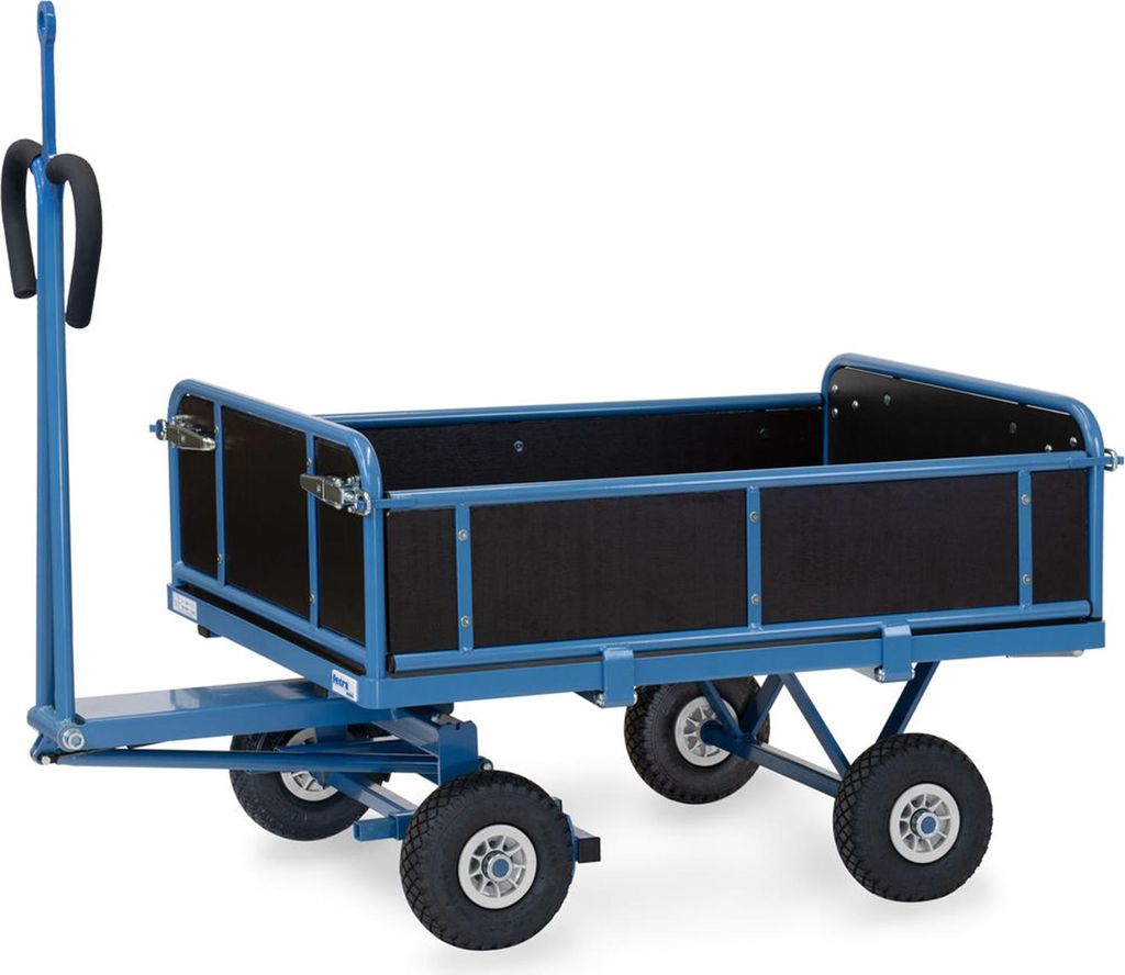 Fetra Handpritschenwagen mit Zugöse, Bordwänden und Polyurethanbereifung, 1140x740mm Ladefläche 450kg Tragkraft
