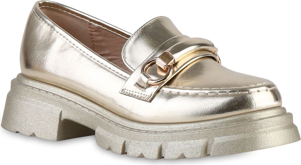 VAN HILL Damen Plateauschuhe Halbschuhe Slippers Profil-Sohle Schuhe 841543, Farbe: Gold, Größe: 41