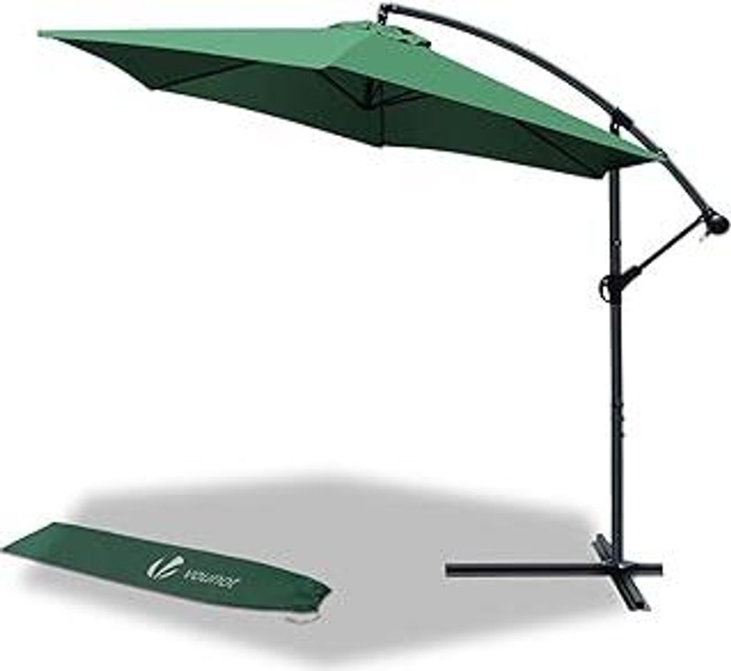 Ampelschirm 300 cm, Sonnenschirm mit Ständer, Kurbel, Windsicherung und Abdeckung, 360° drehbar & neigbar, Stabiler Gartenschirm für Terrasse, B...