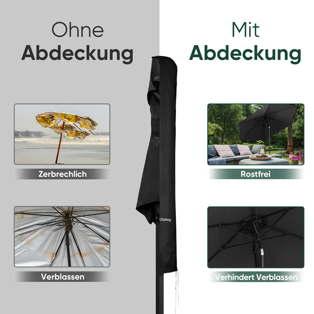 Housse Parasol Imperméable en Polyester Noir Résistant de Ø 300 cm - 3