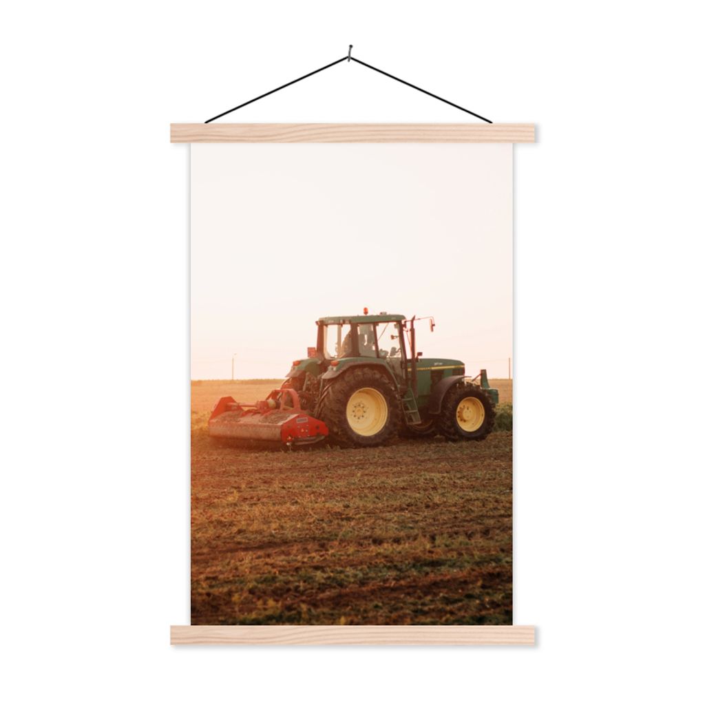 MuchoWow Textilposter Traktor - Feld - Bauernhof - Landwirt - Horizont 120x180 cm mit holzfarbenen Rahmen - Textil-Plakat
