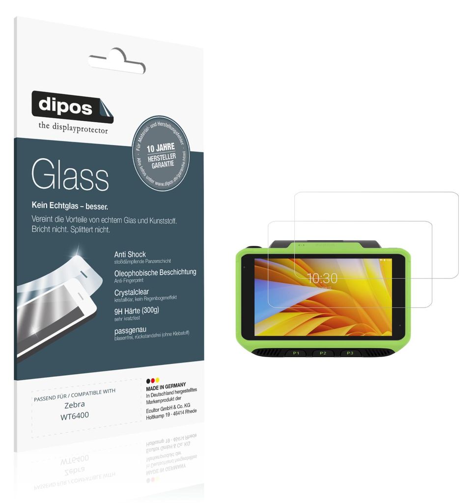 2x Schutzfolie für Zebra WT6400 - Anti-Shock 9H Folie dipos Glass Kunststoffglas