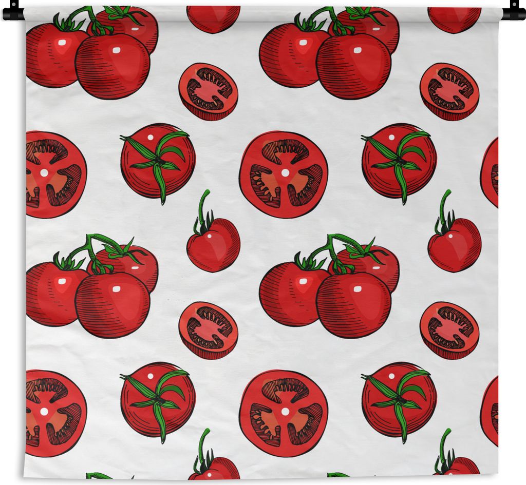 MuchoWow Wandteppich Wandbehang Rot - Muster - Tomaten 120x120 cm Tapisserie Dekoration Wandtuch - Modern - Baumwollgewebe