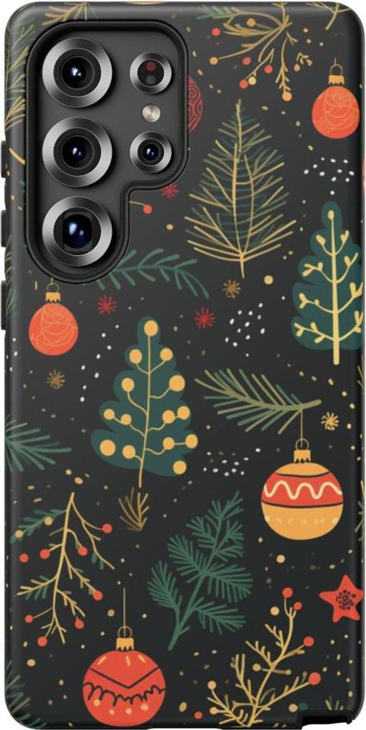 Festliches Weihnachtsmuster mit Tannenzweigen und Christbaumschmuck – Hülle Kompatibel mit Samsung Galaxy S25 Ultra