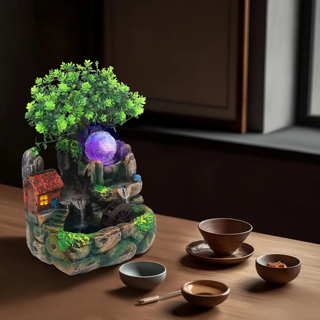 Fontaine zen lumineuse avec diffuseur de brume et cascade d'eau - 5