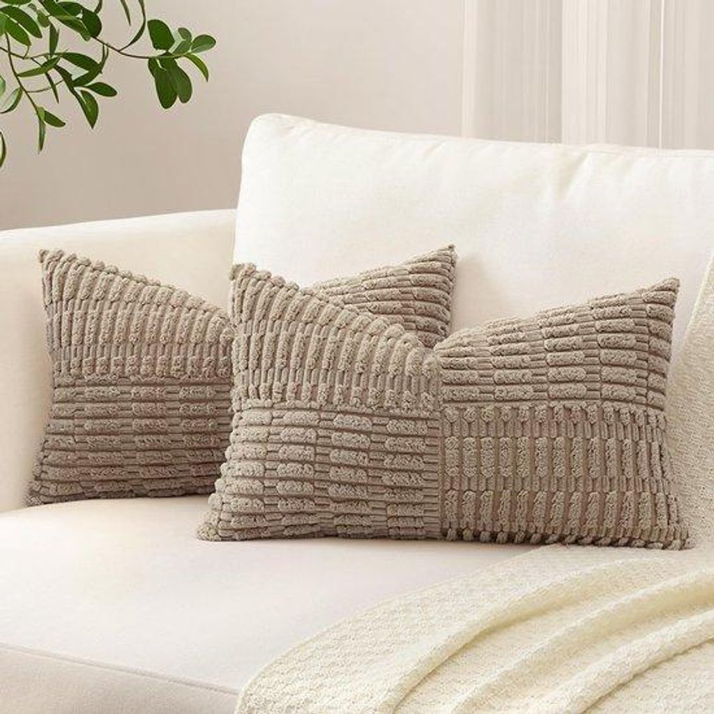 Unyqoos Set aus 2 weichen Corduroy-Kissenhüllen mit Boho-Streifenmuster und verstecktem Reißverschluss
