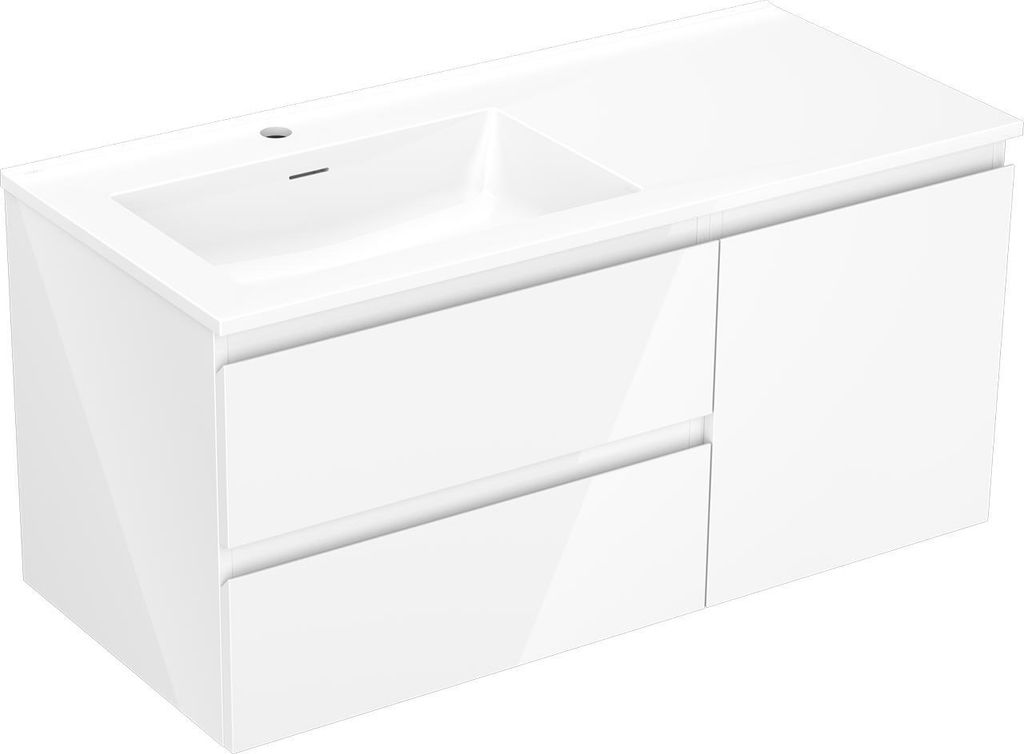 Mexen Orio Badezimmer-Unterschrank 90 cm mit Waschbecken Vela, 2 Schubladen, weiß glänzend - 91A10-09047-2-BFF00-W23M00
