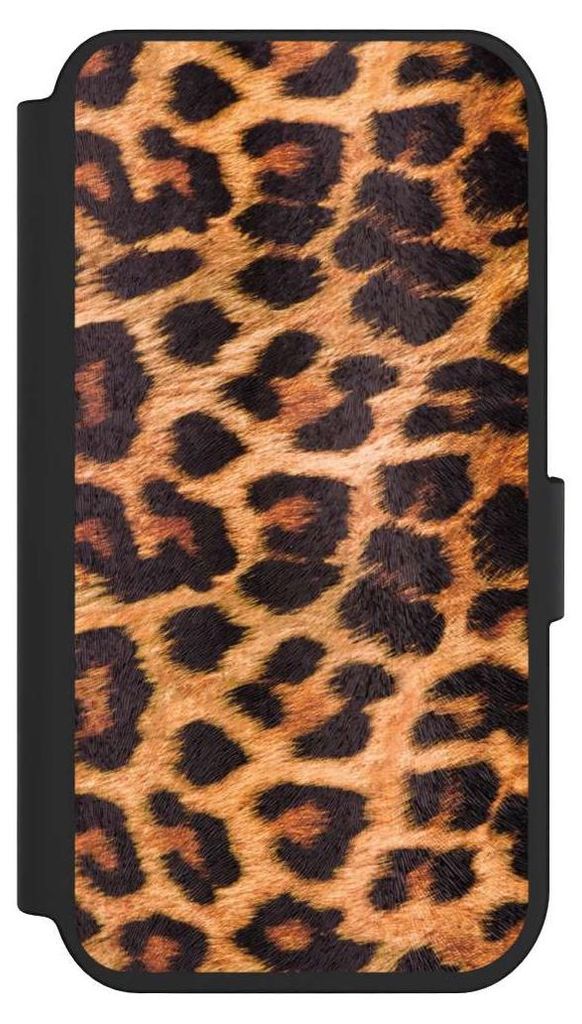 NIVOCASE Klapphülle für Apple iPhone 14 Pro Handyhülle aus Kunst Leder NIVOflip schwarz Animalprint Fell Leopard