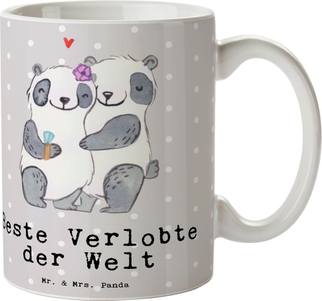 Mr. & Mrs. Panda Kaffeetasse Panda Beste Verlobte der Welt - Grau Pastell - Geschenk, Trinkbecher, Pott, Teetasse, Ehefrau, Becher, Verlobung, Gesc...