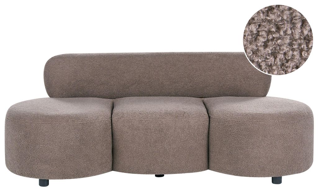 BELIANI 3-Sitzer Sofa Taupe Bouclé Teddy Optik Gepolstert Freistehend Geschwungene Form ohne Armlehnen Retro-Design Wolkensofa Polstersofa Stoffsofa